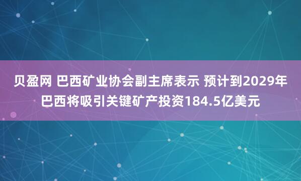 贝盈网 巴西矿业协会副主席表示 预计到2029年巴西将吸引关键矿产投资184.5亿美元
